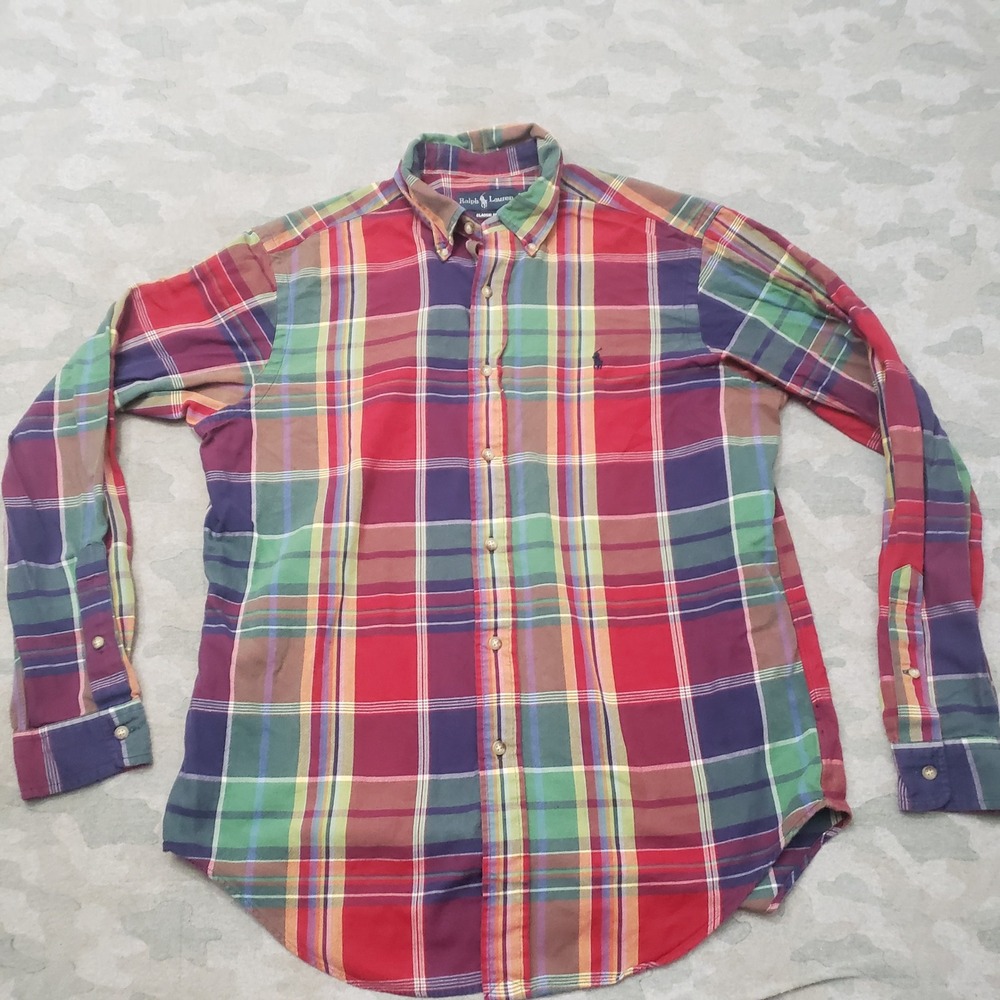 Ralph Lauren Shirt Mens Large Blue Plaid Classic Fit Long Sleeve Button-Up